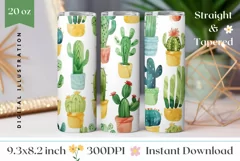 Cactus Tumbler Design, Watercolor Plants Tumbler Sublimation Product Image 1