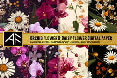 Orchid &amp; Daisy Flower Digital Paper | Flower Pattern Product Image 1