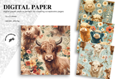 Highland Cow Background Cow Flower Vintage Wallpaper Product Image 1