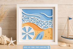Beach Layered Paper Cut SVG - Ocean Wave Shadow Box Product Image 1