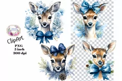 Christmas, Deer, Ephemera, PNG, watercolor, Clipart Product Image 1