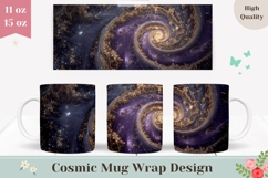 Space Mug Wrap, Galaxy Mug, Gold Glitter Mug Sublimation Product Image 1
