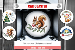 Car Coaster Watercolor Christmas Animal Product Image 1