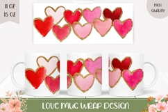 Pink Love Hearts Mug Wrap, Valentines Day Mug Sublimation Product Image 1