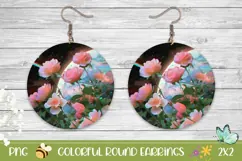 Pink Roses Round Earrings, Floral Round Earrings Template Product Image 1