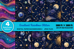 Gradient Rainbow Glitter Backgrounds JPG Product Image 1