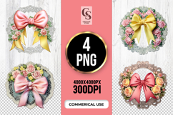 Floral Bow Wreath Clipart Sublimation PNG Product Image 1