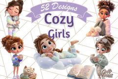 Kawaii Cozy Girl Clipart PNG, Pastel Fall Cozy Aesthetic Product Image 1