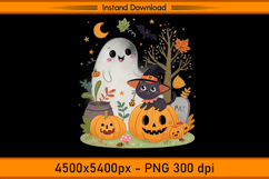 Cute Christmas Ghost Cat and Pumpkin Friends PNG Product Image 1