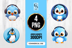 Cartoon Penguin Headphone Clipart Sublimation PNG Product Image 1