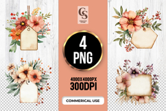 Vintage Floral Tag Frame Clipart Sublimation PNG Product Image 1