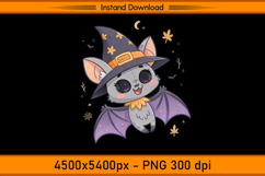 Cute Halloween Bat Witch Sublimation Design PNG Product Image 1