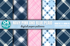 Navy Pink and Blue Plaid Digital Paper Bundle PNG Product Image 2