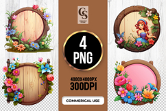 Wooden Floral Frame Clipart Sublimation PNG Product Image 1