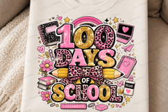 100 Days Of School Pink Leopard Bow PNG Design 100 days of Product Image 2
