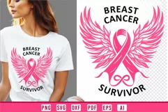 Breast Cancer Survivor SVG I Cancer Ribbon With Wing Product Image 1