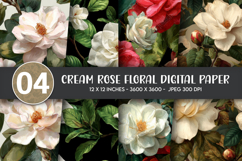 Cream Rose Floral Digital Paper Product Image 1