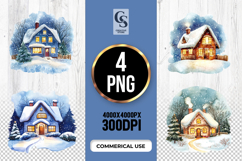 Winter Cottage Clipart Sublimation PNG Product Image 1