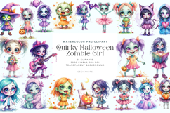 Quirky Halloween Girl Clipart Zombie Bunde Product Image 1