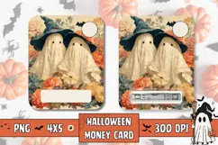 Cartoon Halloween Money Card, Floral Ghosts Money Card PNG Product Image 1
