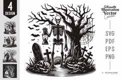 Halloween Skeleton Graveyard Silhouette Illustration Product Image 1