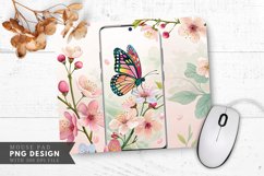 Butterfly and Flowers Wallpaper Mouse Pad PNG Design Product Image 1