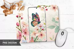 Butterfly and Flowers Wallpaper Mouse Pad PNG Design Product Image 1