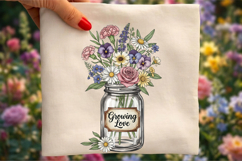 Growing Love PNG, Vintage Floral Mason Jar Sublimation Product Image 1