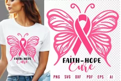 Breast Cancer Ribbon Butterfly SVG, Faith Hope Cure SVG Product Image 1