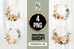 Peach Botanical Floral Wreath Clipart Sublimation PNG Product Image 1