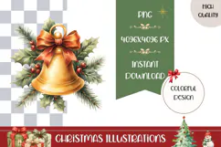 Cartoon Christmas Bell Illustration, Gold Christmas PNG Product Image 1