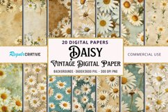 Vintage Daisy Flowers Digital Paper Bundle Product Image 1