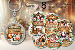 Funny farm | 8 farmhouse Sublimation car coaster &amp; key chain Product Image 1