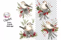 Christmas, Birds, Ephemera, PNG, watercolor, Clipart Product Image 1