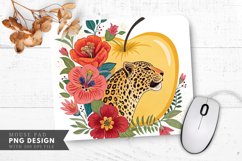 Vibrant Leopard-Patterned Apple Design Mouse Pad PNG Product Image 1