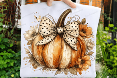 Rustic Polka Dot Bow Pumpkin PNG Design fall pumpkin png Product Image 1