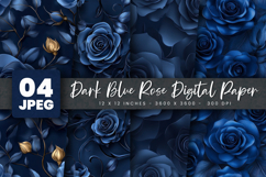 Dark Blue Rose Digital Paper Product Image 1