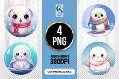 Cute Winter Baby Seal and Penguin Clipart Sublimation PNG Product Image 1