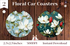 Flowers Car Coasters Designs, Magnolia Sublimation Design Product Image 1