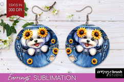 Denim Round Earrings - Dog In Pocket PNG Sublimation Product Image 1