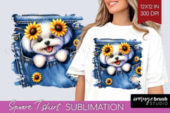Denim Square Tshirt Background - Dog In Pocket PNG Product Image 1