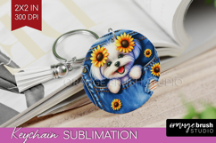 Denim Keychain PNG - Dog In Pocket Keychain Sublimation Product Image 1
