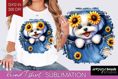 Denim Round Tshirt Background - Dog In Pocket PNG Product Image 1