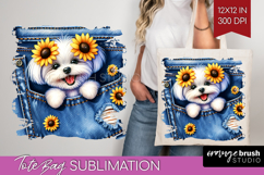 Denim Tote Bag - Dog In Pocket Tote Bag PNG Sublimation Product Image 1