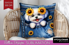 Denim Pillow Sublimation - Dog In Pocket Pillow Cover PNG Product Image 1