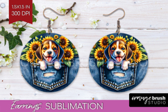 Denim Round Earrings - Dog In Pocket PNG Sublimation Product Image 1
