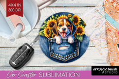 Denim Car Coaster - Dog In Pocket Coaster PNG Sublimation Product Image 1