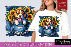 Denim Square Tshirt Background - Dog In Pocket PNG Product Image 1