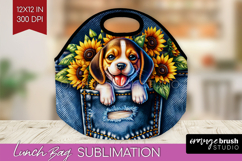 Denim Lunch Bag - Dog In Pocket Lunch Bug PNG Sublimation Product Image 1