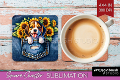 Denim Square Coaster - Dog In Pocket Coaster PNG Sublimation Product Image 1